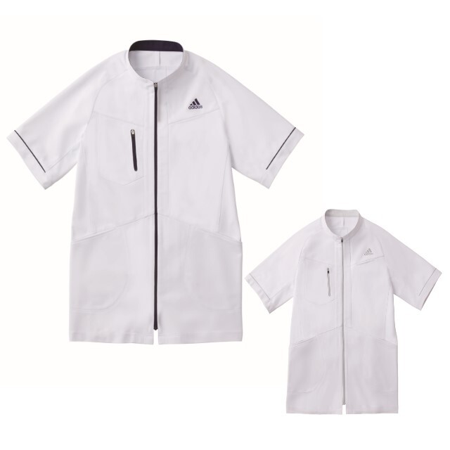 【50%OFF】【SALE】【返品交換不可】SMS602 adidas アディダス メンズジャケット KAZEN 白衣 ドクター 医師 ナースウェア 看護師 介護 男性用 病院 医院 ホワイト【特別価格】