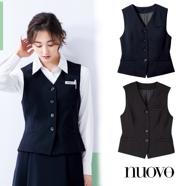 SV3005 フォーク ヌーヴォ オフィスウェア ベスト レディス 女性用 ストレッチ おうち洗濯 nuovo FOLK 制服 事務服 受付 美容 クリニック サロン 病院 おもてなし 式場