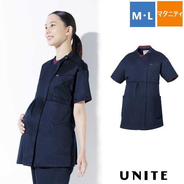 UN-0406 チトセ ユナイト マタニティ スクラブ 半袖 フロントファスナー 前開き ウエスト調節 吸汗速乾 高通気 ストレッチ 制電 工業洗濯可 制菌加工 インカムループ 医療用 医師 看護師 介護 歯科 薬剤師 リハビリ 整体 妊婦 妊娠中 制服 ユニフォーム