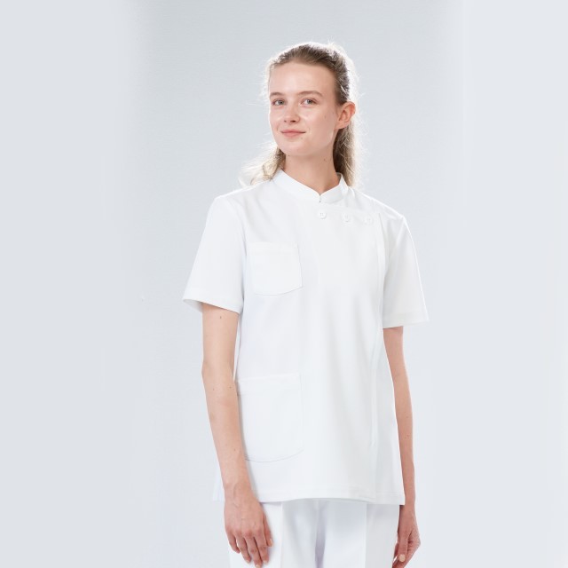 Ep170 ナガイレーベン ナースウェア ケーシー ジャケット 半袖 女性用 吸水効果 ポケット付き Nagaileben 医療用 看護師 薬剤師 レディース レディス 横掛 上衣 医務衣 白衣 ボタン留 白衣ネット本店