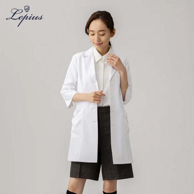 wdc038 lepius ドクターコート レディース 診察衣 七分袖 リボンポケット シワになりにくい シングルボタン 女性用 制菌 吸湿 速乾 制電 レピウス 医療用 医師 ドクター 薬剤師 教師 薬局 医者