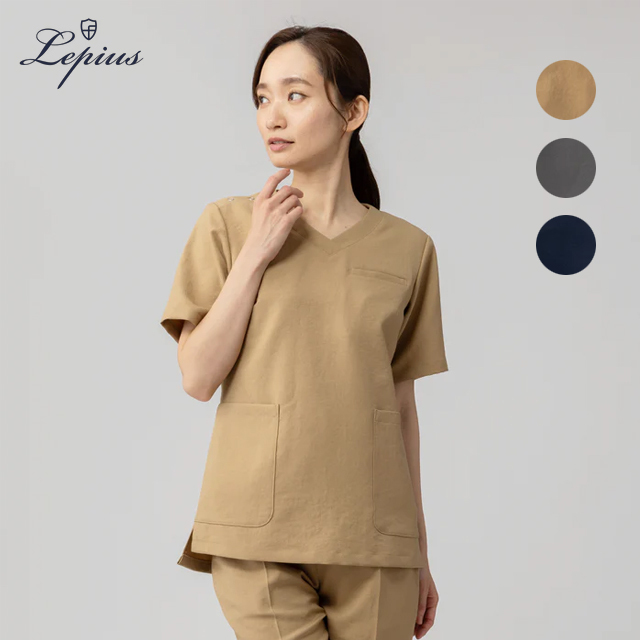 wsc007 lepius スクラブ白衣 レディース 半袖 ストレッチ イージーケア 女性用 レピウス 制電 ストレッチ イージーケア 医療用 医師 ドクター 薬剤師 教師 薬局 医者