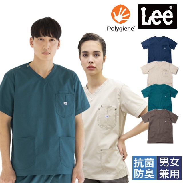 LMS49001 Lee メディカル スクラブ 男女兼用 半袖 抗菌 防臭 ポリジン サスティナブル Lee WORKWEAR リー ワークウェア 医療用 医師 医者 ドクター 看護師 ナース ユニセックス クリニック 医院 歯科 ジャケット 上衣 白衣 介護 整骨院 動物病院 大学 学校