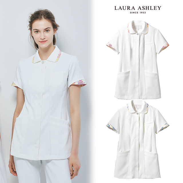 LW803 ローラ アシュレイ 住商モンブラン ナースウェア ジャケット 女性用 半袖 制菌加工 透け防止 吸汗 制電 防汚 LAURA ASHLEY MONTBLANC ローラアシュレイ 医療用 看護師 介護 エステ レディース レディス 女子 上衣 白衣 チュニック 医務衣