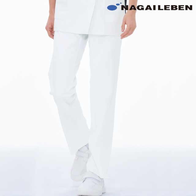 LX4023 ナガイレーベン ナースウェア パンツ 男女兼用 ストレート プロファンクション ノータック ウエストゴム 紐付き 前ファスナー ポケットあり 後ろ裏メッシュ 涼感素材 制菌加工 制電 吸水 防汚 透け防止 NAGAILEBEN 白 ホワイト