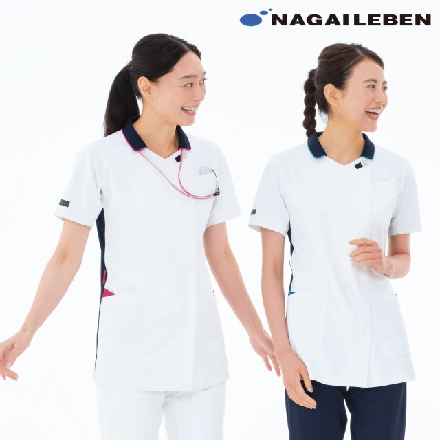 LX4067 ナガイレーベン ナースウェア ジャケット 女性用 半袖 PHSポケット 涼感素材 制菌加工 制電 吸水 防汚 透け防止 NAGAILEBEN 医療用 看護師 介護 レディース レディス 女子 上衣 医務衣 
