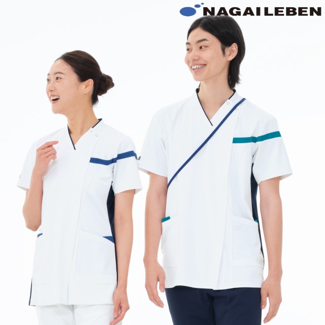 LX4162 ナガイレーベン ナースウェア スクラブ 男女兼用 半袖 スマホポケット 涼感素材 制菌加工 制電 吸水 防汚 透け防止 NAGAILEBEN 医療用 看護師 介護 歯科衛生士 ユニセックス チュニック ジャケット 医務衣 白衣