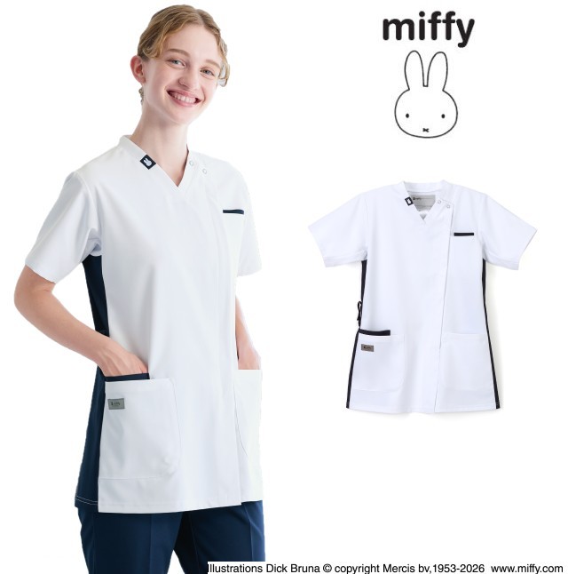 MFD5847 miffy ミッフィー スクラブ 男女兼用 ナガイレーベン フロントファスナー 動きやすい ストレッチ  透けにくい 制菌加工 制電 吸水 防汚 大きいサイズ 小さいサイズ NAGAILEBEN 医療用 医師 看護師 上衣 医務衣 白衣 病院 医院 クリニック 小児科 介護施設 リハビリ