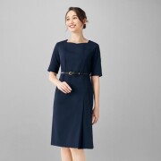 3020SC フォーク ヌーヴォ おもてなし ベルト付き ワンピース 半袖 女性用 イージーケア ストレッチ 透け防止 制電 吸汗 速乾 FOLK nuovo 医療用 審美歯科 美容 クリニック サロン 受付 ダウンスタイル ネイビー 紺 小さいサイズ 大きいサイズ SS 4L