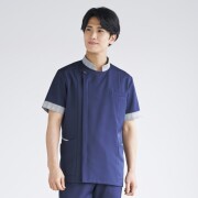 BR4013 オンワード ナースウェア ジャケット 男性用 半袖 制菌加工 静電気帯電防止 ストレッチ 吸水 速乾 接触冷感 工業洗濯可 ONWARD ラフィーリア Raffiria 医療用 看護師 メンズ 上衣 チュニック 白衣