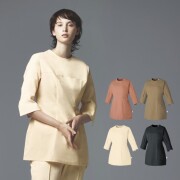 DOM-0006 ナースウェア トップス 七分袖 女性用 ユナイト チトセ 透防止 制電 ストレッチ 制菌 UVカット イージーケア 後ろファスナー 医療用 白衣 ドクター 医師 ナース 看護師 クリニック サロン 歯科 美容 小児科 婦人科 薬剤師 整体 レディス