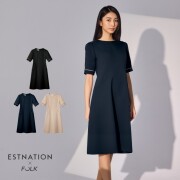 ESTNATION × FOLK EN101 接客 受付 医療 ワンピース レディス 女性用 半袖 吸汗 速乾 イージーケア ノーアイロン ストレッチ 工業洗濯可 事務 美容 歯科 エステ クリニック サロン 病院 おもてなし ショールーム フォーク エストネーション コラボ