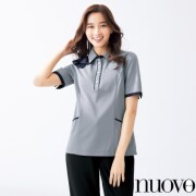 FB71412 フォーク ヌーヴォ オフィスウェア ポロシャツ 半袖 レディス カットソー ニット素材 きれいめ きちんと感 長め丈 消臭加工 女性用 おうち洗濯  ネイビー  nuovo FOLK 事務服 受付 医療 美容 エステ クリニック サロン 病院 おもてなし