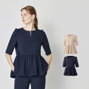 FR-0003 ナースウェア ペプラム トップス 六分袖 女性用 フォロレゾン UNITE ユナイト チトセ 透け防止 制菌 制電 ストレッチ イージーケア 工業洗濯対応 医療用 白衣 ナース 看護師 受付 事務 エステ クリニック サロン 歯科 美容 小児科 婦人科 薬剤師 ネイビー ピンク