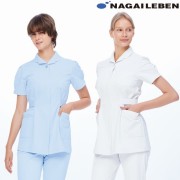 HE1972 ナガイレーベン ナースウェア ジャケット 女性用 半袖 制菌加工 制電 吸水 防汚 透け防止 再生PET使用 PHSポケット NAGAILEBEN 医療用 看護師 歯科衛生士 レディース レディス 上衣 チュニック 