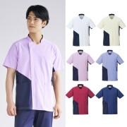 HS8139 オンワード メンズ ファスナー スクラブ 男性用 前開き 防透性 軽量 薄手 ニット素材 制菌加工 静電気防止 ストレッチ 透け防止 吸水 速乾 接触冷感 工業洗濯可 ONWARD ラフィーリア Raffiria 医療用 看護師 ナースウェア ナースジャケット 白衣