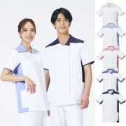 HS8168 オンワード 男女兼用 ファスナー スクラブ 前開き 軽量 キュプラ混 制菌加工 静電気防止 ストレッチ 吸水速乾 接触冷感 工業洗濯可 ONWARD ラフィーリア Raffiria 医療用 看護師 ナースウェア ナースジャケット 白衣