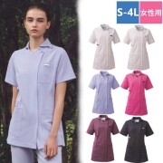 KZN710 カゼン ナースウェア レディス スクラブ ジャケット 女性用 半袖 衿付き 工業洗濯可 制菌加工 透け防止 吸汗性 制電 ストレッチ スマホポケット KAZEN 医療用 看護師 介護 歯科助手 エステ 整体 整骨院 薬局 薬剤師 前開き ファスナー 3L 4L