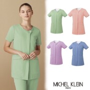 MK-0063 MICHEL KLEIN ミッシェルクラン ファスナー スクラブ 女性用 レディス 前開き 透け防止 制電 ストレッチ 制菌 工業洗濯対応 医療用 美容 エステ サロン クリニック 歯科 受付