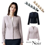 NAJ061 KARSEE ノーカラー ジャケット ENJOY Noir ルリアンパール 動きやすい袖 消臭テープ スカーフループ 胸ポケット 内ポケット 付属パールアクセサリー 取り外し可 ストレッチ 速乾 防汚 事務服 受付 医療 美容 エステ クリニック サロン 病院 おもてなし サービス