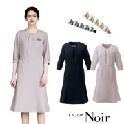 NAW064 KARSEE ワンピース ENJOY Noir ルリアンパール 動きやすい袖 消臭テープ スカーフループ 胸ポケット 付属パールアクセサリー 取り外し可 ストレッチ 速乾 防汚 事務服 受付 医療 美容 エステ クリニック サロン 病院 おもてなし サービス