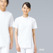 REP105 カゼン ナースウェア ケーシー ジャケット 女性用 抗ウイルス加工 半袖 制菌加工 抗菌防臭 吸汗 ストレッチ PHSポケット 右胸ポケット 両腰ポケット KAZEN 医療用 看護師 薬剤師 歯科衛生士 レディース  チュニック