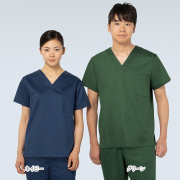 REP136 カゼン ドクターウェア スクラブ 男女兼用 半袖 抗ウイルス加工 制菌加工 抗菌防臭 吸汗 ストレッチ KAZEN 医療用 看護師 介護 手術用 オペ着 オペ衣 手術着 手術衣 ユニセックス 上衣 医務衣 ジャケット