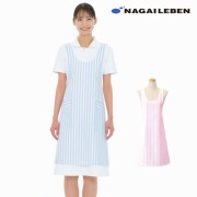 SR16 ナガイレーベン ナースウェア エプロン 女性用 両腰ポケット NAGAILEBEN 医療用 看護師 介護 レディース レディス 女子 ナースエプロン ケアガウン ストライプエプロン 予防衣 予防着 ブルー ピンク パステルカラー 白衣用