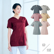 um500 住商モンブラン uka ナースウェア スクラブ レディス 女性用 半袖  制菌加工 吸汗速乾 制電 防汚 MONTBLANC ウカ scrub study 医療用 看護師 薬剤師 ドクター 医師 ナース レディース 上衣 白衣 ネイルカラー おしゃれスクラブ