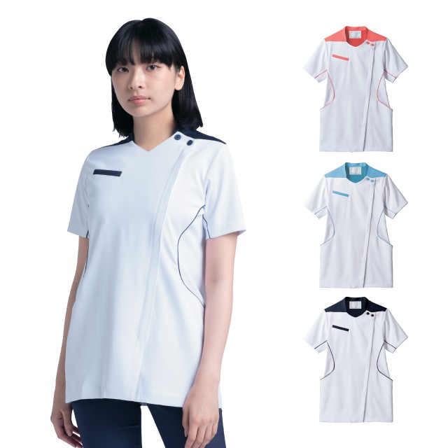 MJ058 住商モンブラン ナース ジャケット 女性用 半袖 レディス 透け防止 制菌加工 吸汗 制電 防汚 MONTBLANC 医療用 看護師 ナース 女子 白衣 医務衣 上衣  ナースジャケット 介護 リハビリ 歯科助手 整体 整骨院 薬局 薬剤師