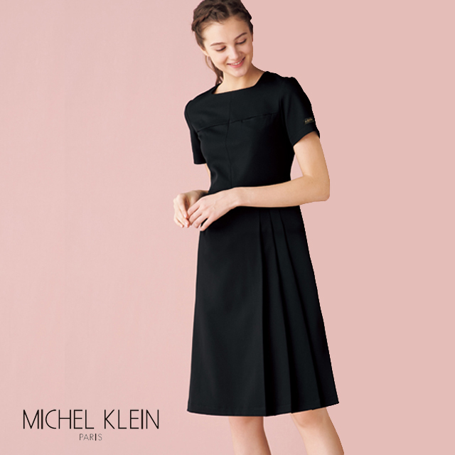 Mk 0030 Michel Klein ミッシェルクラン ナースウェア ワンピース 女性用 レディス 医療用 黒 白 クリーム プリーツ エステ サロン クリニック 看護師 ナース 透け防止 ストレッチ 制電 制菌 工業洗濯 小さいサイズ