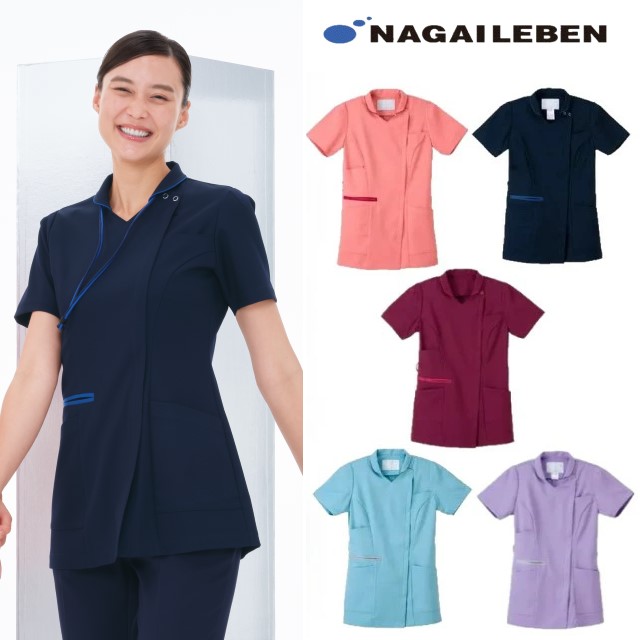 ML1142 ナガイレーベン ナースウェア ジャケット 女性用 半袖 PHSポケット ストレッチ 制電 吸水 防汚 業務用洗濯可 形態安定素材 NAGAILEBEN 医療用 看護師 介護 レディース レディス 女子 上衣