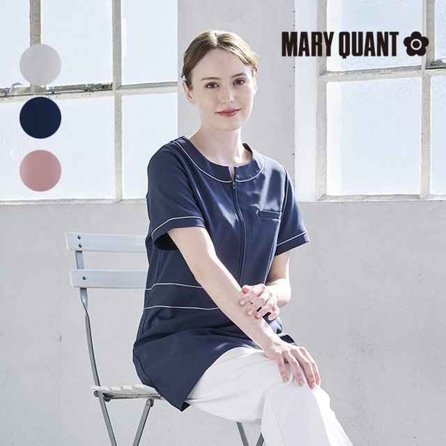 マリークワント MARY QUANT 前開きチュニック白衣 スカーフ付き UVカット 介護スタッフ 訪問介護 訪問看護 看護師 ナース ナースウェア 介護 ケアスタッフ 保育スタッフ 病院 医院 クリニック 介護施設 保育施設 ユニセックス メディカルウェア