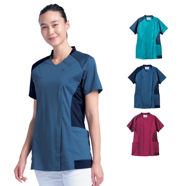 MS355 住商モンブラン スクラブ 女性用 半袖 レディス 制菌加工 吸汗 速乾 制電 ストレッチ 防汚 MONTBLANC 医療用 医師 看護師 ドクター ナース 女子 白衣 医務衣 上衣  ナースジャケット 介護 リハビリ 歯科助手 整体 整骨院 薬局 薬剤師