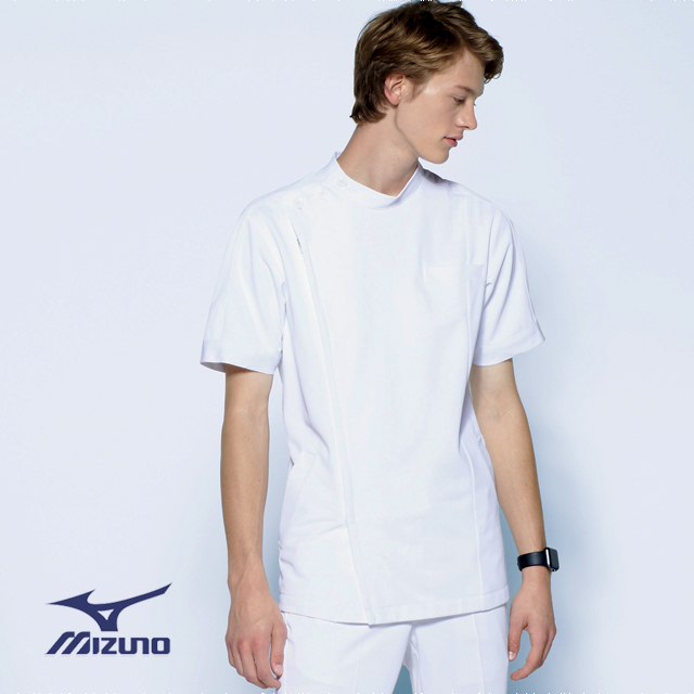 MZ-0069 チトセ ミズノ ナースウェア ケーシー ジャケット 男性用 半袖 動きやすい ポケット 透け防止 吸汗速乾 制電 制菌 CHITOSE MIZUNO 医療用 看護師 歯医者 歯科医 メンズ 男子 横掛け