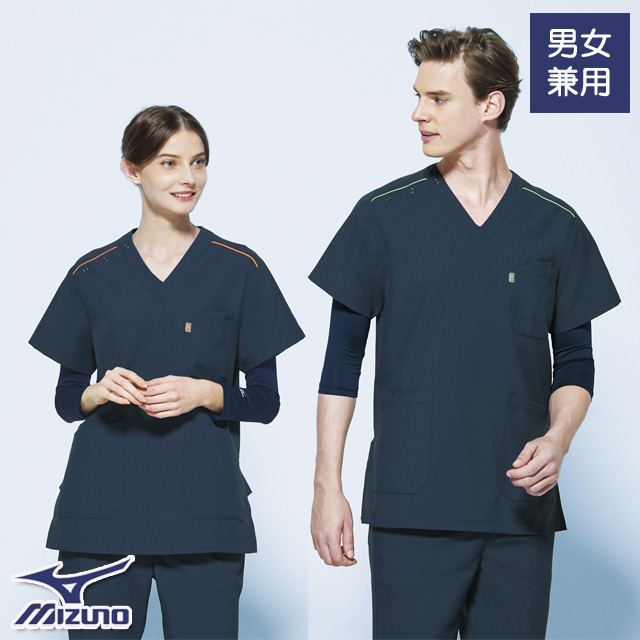 MZ-0230 チトセ ミズノ ドクターウェア スクラブ 男女兼用 半袖 制菌 工業洗濯 制電 透け防止 動きやすい 軽い CHITOSE MIZUNO 医療用 医師 看護師 介護 ユニセックス 白衣 3L 4L 5L