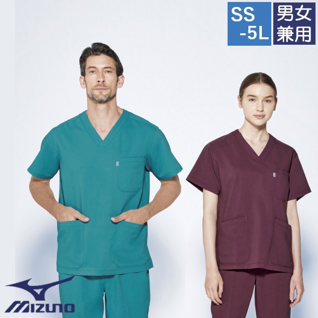 MZ-0311 チトセ ミズノ スクラブ 男女兼用 半袖 めちゃ涼 高通気 涼しい ストレッチ 制電 制菌 肩口スナップあき CHITOSE MIZUNO 医療用 ドクター ナースウェア 医師 看護師 介護 薬剤師 リハビリ 歯科 整形 マッサージ ユニセックス 上衣