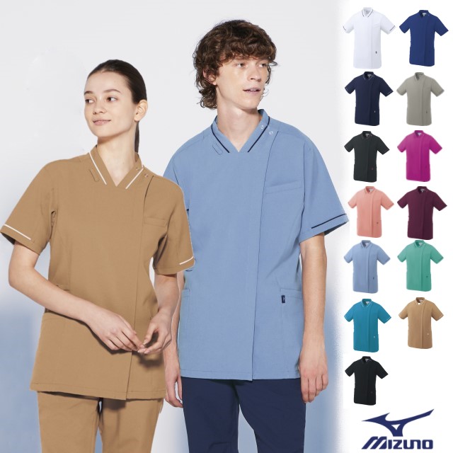 MZ-0500 チトセ ミズノ ナースウェア スクラブ 男女兼用 半袖 フロントファスナー 前開き 脇下消臭テープ インカムループ ウエストループ ダブルポケット ストレッチ 制電 消臭 工業洗濯可 CHITOSE MIZUNO 医療用 医師 看護師 介護 薬剤師 整体 マッサージ ユニセックス 上衣