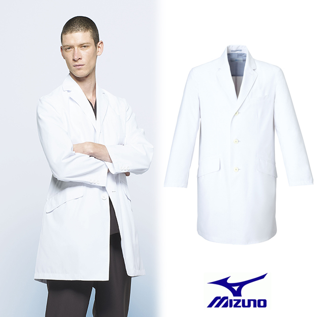 MZ-0025 チトセ ミズノ 診察衣 シングルボタン 男性用 長袖 動きやすい 透け防止 制電 制菌 CHITOSE MIZUNO 医療用 ドクター 医師 医者 薬剤師 メンズ 男子 ドクターコート 白衣 ジャケット