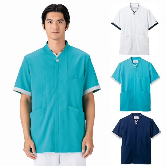 PP202 住商モンブラン ナースウェア ジャケット 男性用 半袖 PHSポケット インク染み防止 制菌加工 透け防止 吸汗速乾 制電 防汚 ストレッチ MONTBLANC 医療用 看護師 メンズ 男子 医務衣 上衣 スクラブ