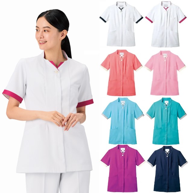PP302 住商モンブラン ナースウェア ジャケット 女性用 半袖 PHSポケット インク染み防止 制菌加工 透け防止 吸汗速乾 制電 防汚 ストレッチ MONTBLANC 医療用 看護師 レディース レディス 女子 チュニック