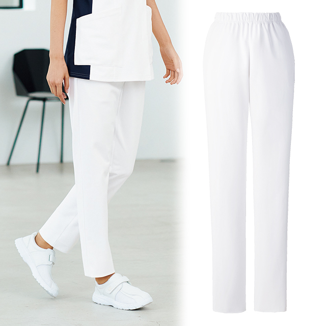 PR5015 オンワード ナースウェア パンツ 男女兼用 ホワイト 制菌加工 静電気帯電防止 ストレッチ 透け防止 吸水 速乾 形態安定 両脇ポケット ONWARD ラフィーリア Raffiria 医療用 看護師 ユニセックス ズボン スラックス ナースパンツ 白