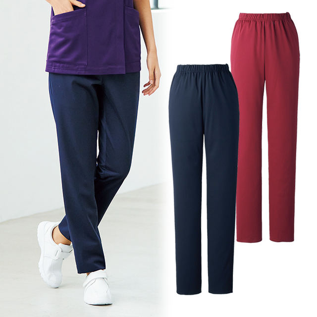 PR5016 オンワード ナースウェア パンツ 男女兼用 レッド ネイビー 制菌加工 静電気帯電防止 ストレッチ 吸水 速乾 形態安定 両脇ポケット ONWARD ラフィーリア Raffiria 医療用 看護師 ユニセックス ズボン スラックス ナースパンツ 赤 紺