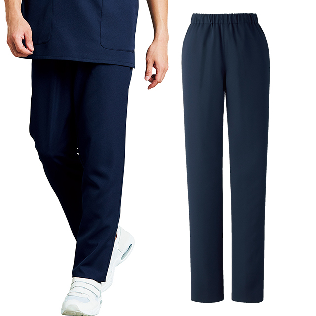 PR5018 オンワード ナースウェア パンツ 男女兼用 ダークネイビー 制菌加工 静電気帯電防止 ストレッチ 吸水 速乾 形態安定 両脇ポケット ONWARD 医療用 看護師 ユニセックス ナースパンツ ズボン スラックス 紺