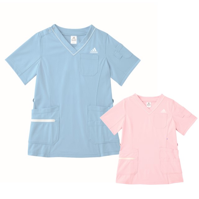 【50%OFF】【SALE】【返品交換不可】SMS009 adidas アディダス レディススクラブ KAZEN 白衣 ドクター 医師 ナースウェア 看護師 介護 女性用 病院 医院 ピンク サックス【特別価格】