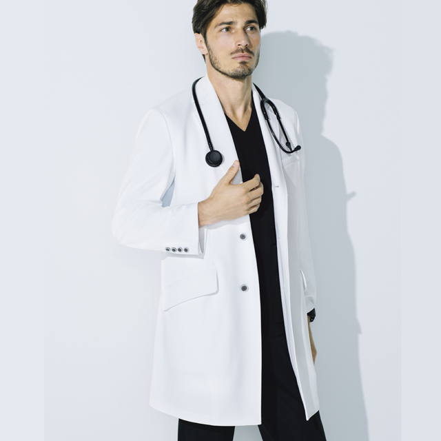 UN-0085 チトセ ユナイト 診察衣 シングルボタン 男性用 長袖 ストレッチ 左胸ポケット CHITOSE unite 医療用 医者 医師 ドクター 薬剤師 メンズ 男子 ドクターコート 白衣 ジャケット ホワイト 白