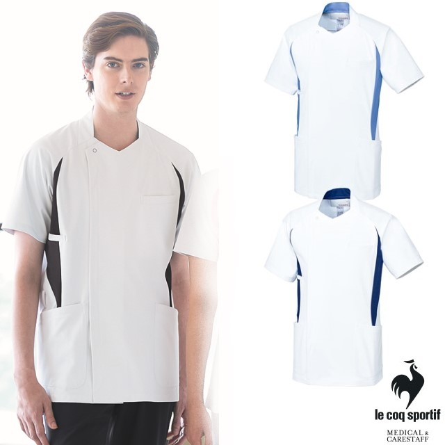 UQM1107 ルコックスポルティフ lecoqsportif ナースウェア メンズ ジャケット 男性用 医療用 看護師 ナース 透けにくい ストレッチ 吸汗速乾 工業洗濯 接触冷感 白衣 男子 ナースウェア
