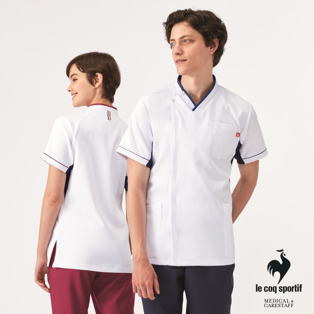 UQM1533 ルコックスポルティフ lecoqsportif メディカルウェア ユニセックス Vネック スクラブ 男女兼用 医療用 吸汗速乾 工業洗濯 ストレッチ 防透 帯電防止 制菌 医師 ドクター 看護師 ナース 介護 ケア 白衣 病院 医院 クリニック