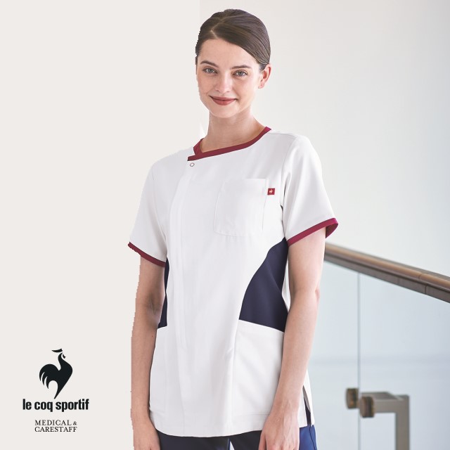 UQW1057 ルコックスポルティフ lecoqsportif メディカルウェア ジャケット レディース 女性用 医療用 吸汗速乾 工業洗濯 ストレッチ 防透 帯電防止 制菌 看護師 ナース 介護 ケア 白衣 病院 医院 クリニック ホワイト