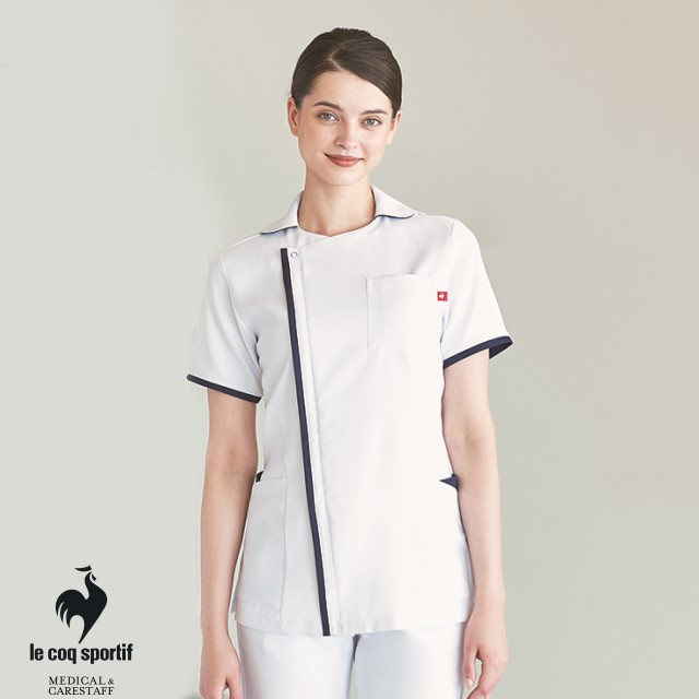 UQW1059 ルコックスポルティフ lecoqsportif メディカルウェア ジャケット レディース 女性用 医療用 吸汗速乾 工業洗濯 ストレッチ 防透 帯電防止 制菌 看護師 ナース 介護 ケア 白衣 病院 医院 クリニック ナースウェア ナースジャケット ホワイト